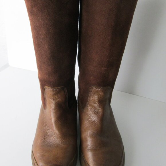 New FRYE Gemma Brown Suede Leather Tall Boots Women's Size 9 FauxShearling Lined - Picture 4 of 10